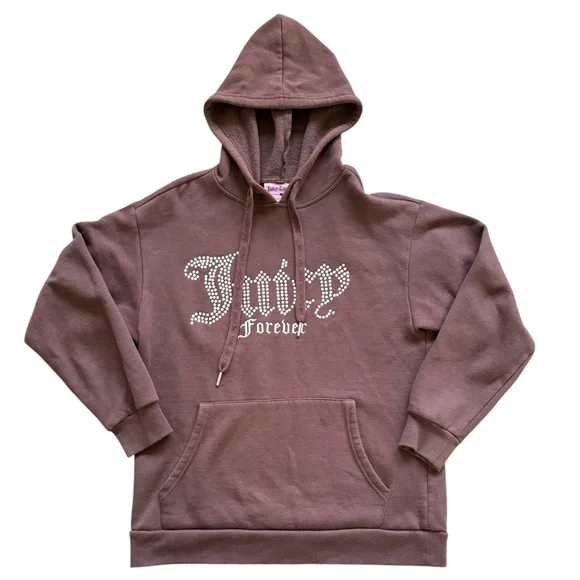 Juicy Couture Medium Brown Hoodie With Rhinestones & Embroidered LOGO - Picture 2 of 8